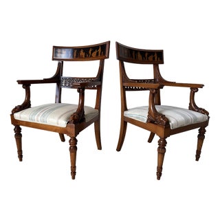 Vintage Neoclassical George Jacob-Style Carved Wood Armchairs – A Pair For Sale