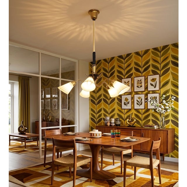 Mid-Century Modern 5-Arm Tulip Chandelier, 50s 60s Sputnik Design Brass Accents For Sale - Image 9 of 13
