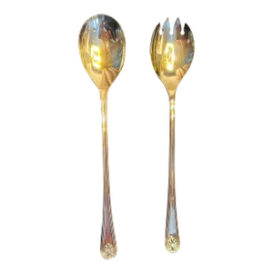 1920s Antique Silver Plate Shell Pattern Salad Server - Set of 2