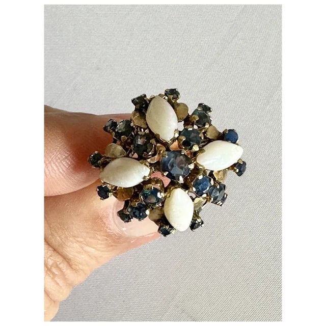 Blue Late 20th Century 14k Sapphire and Opal Ring, Size 5 For Sale - Image 8 of 12