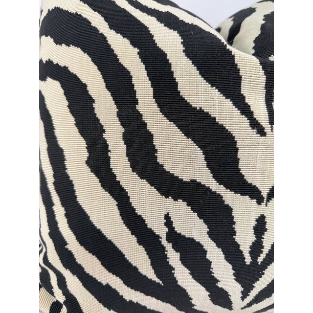 Custom pair of 22" pillows covered in Clarence House "Boucle Zebre" in noir epingle fabric. These pillows have tapered...