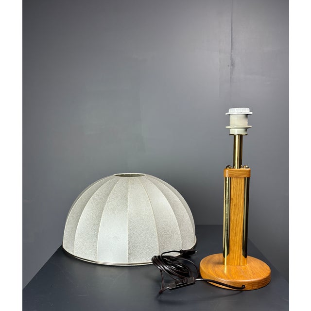 Mid-Century Austrian Hollywood Regency Oak and Brass Table Lamp with Mushroom Shade, 1960s For Sale - Image 14 of 17