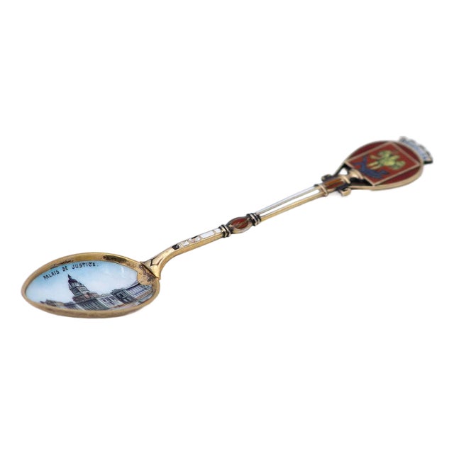 Souvenir Spoon in Enamelled Silver with Palais de Justice in Brussels Motif For Sale