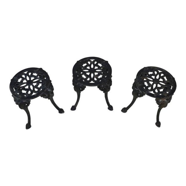 3 Antique Cast Iron Garden Side Tables/Stools C1920 For Sale - Image 4 of 8