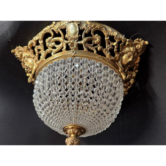 1970s Baroque Bronze Crystal Gold Ceiling Lamp Chandelier For Sale - Image 10 of 16