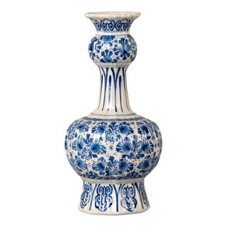 19th Century Dutch Delft Blue and White Garlic Neck Vase For Sale