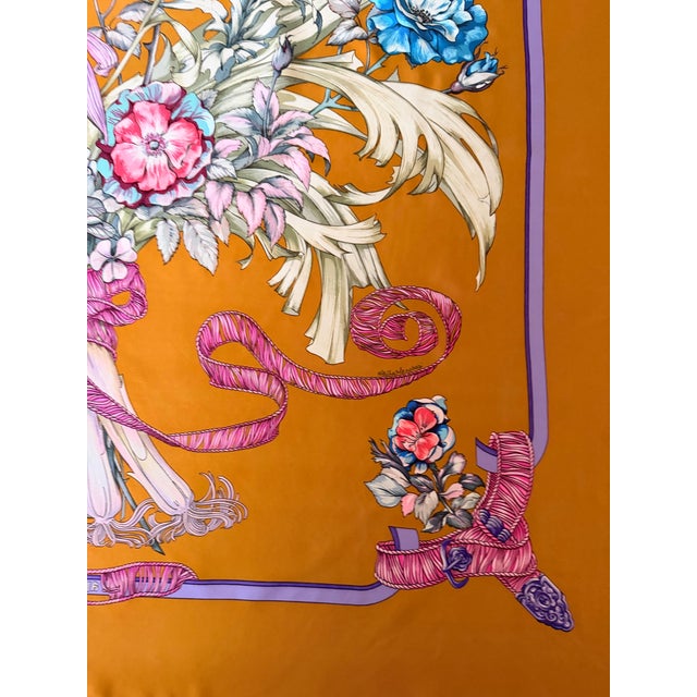 Copper Hermès Regina 1988 Silk Scarf Designed by Menchari Leila For Sale - Image 8 of 12