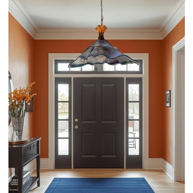 Vintage Hand Blown Multicolor Tiered Abstract Jellfish Art Glass Pendant Light For Sale - Image 9 of 18