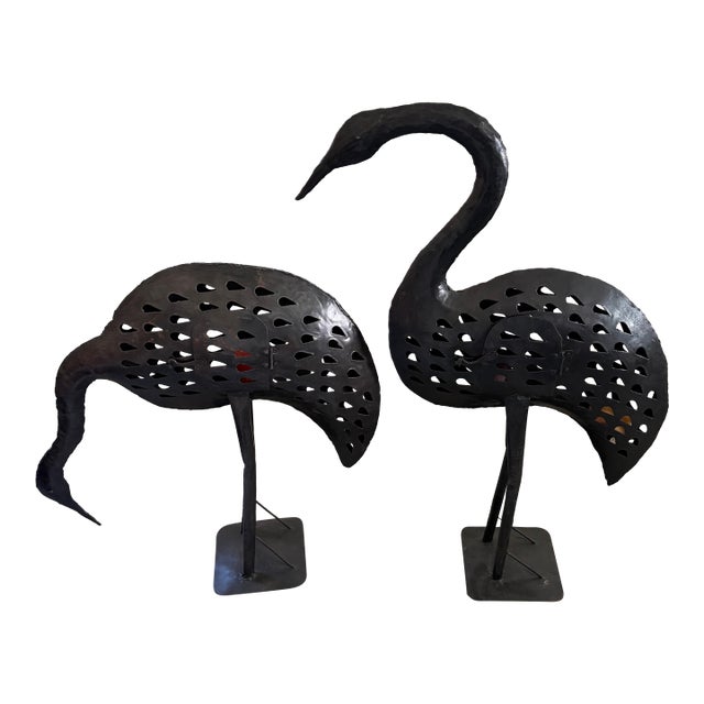 Pair Metal Flamingos Candle Holders For Sale