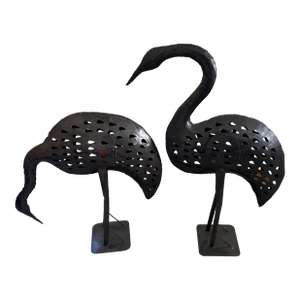 Pair Metal Flamingos Candle Holders