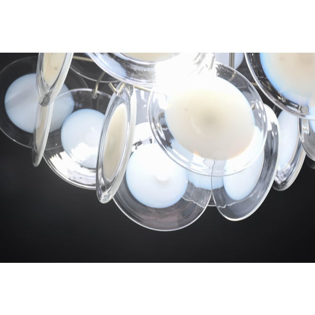 Gino Vistosi / Murano 1970s Large 36 Murano Glass White Disch Chandelier by Vistosi For Sale - Image 4 of 13