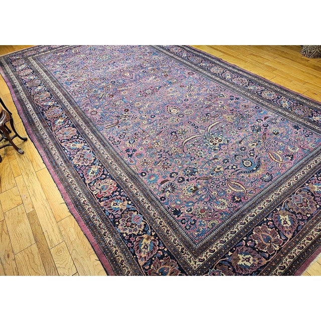 Textile 19th Century Oversized Khorassan Rug, Hand-Knotted Wool, Allover Pattern, Purple & Blue, 11’ X 20’ For Sale - Image 7 of 17