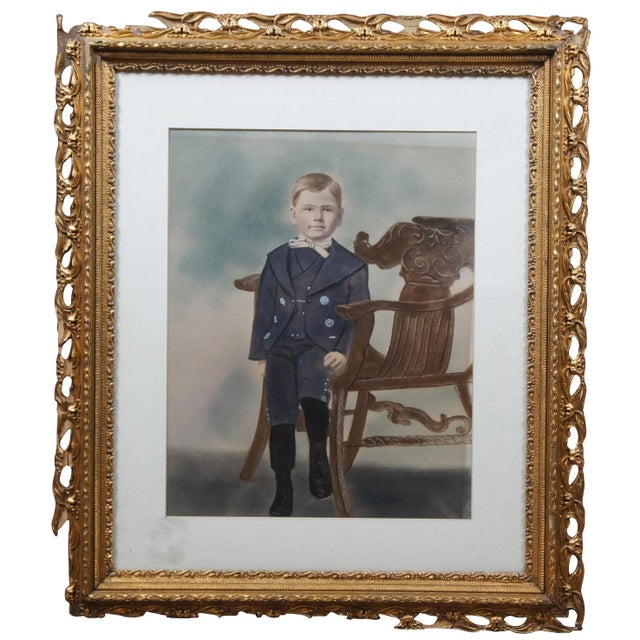 Antique Late Victorian Pastel Painting Portrait of Young Boy Marcel Goffena 25" For Sale - Image 13 of 13
