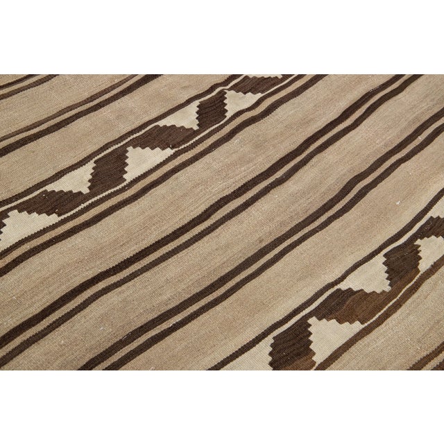 Vintage Kilim Red Handmade Flatweave Stripe Brown Wool Runner For Sale - Image 9 of 10