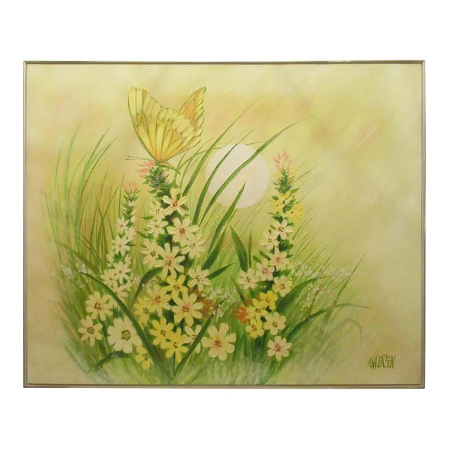 Mid 20th Century Textured Butterfly Painting Signed Andersen, Framed For Sale