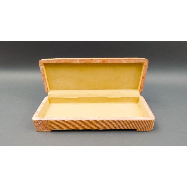 Stone Mid 20th Century Maitland Smith Vintage Rattan Tessellated Stone Jewelry Storage Dresser Box For Sale - Image 7 of 8