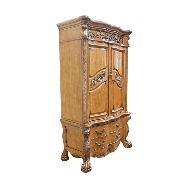 Tuscan Aico Furniture Paradisio Collection Birch Contemporary Italian Provincial 52" Media / Clothing Storage Armoire - Amaretto Finish 24890-462 / 24890-473 For Sale - Image 3 of 14