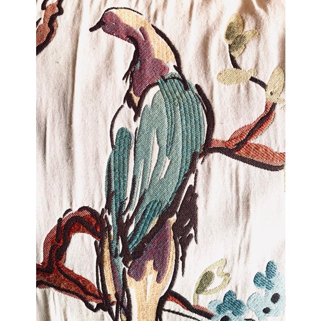 Textile Bird on a Branch Large 22” Square Botanical Woven Watercolor Pillow For Sale - Image 7 of 8