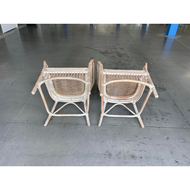 Vintage Coastal Rattan Fan Back Armchairs With Woven Seats, a Pair For Sale - Image 11 of 12