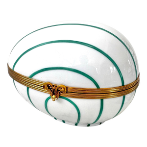 Limoges France Hand Painted Porcelain Egg Box for Jewelry or Trinkets. Turquoise and White.