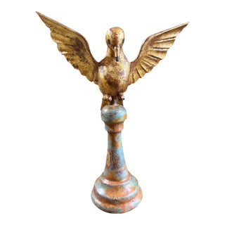 European Carved Wood Bird Sculpture on Finial 10.25" H For Sale