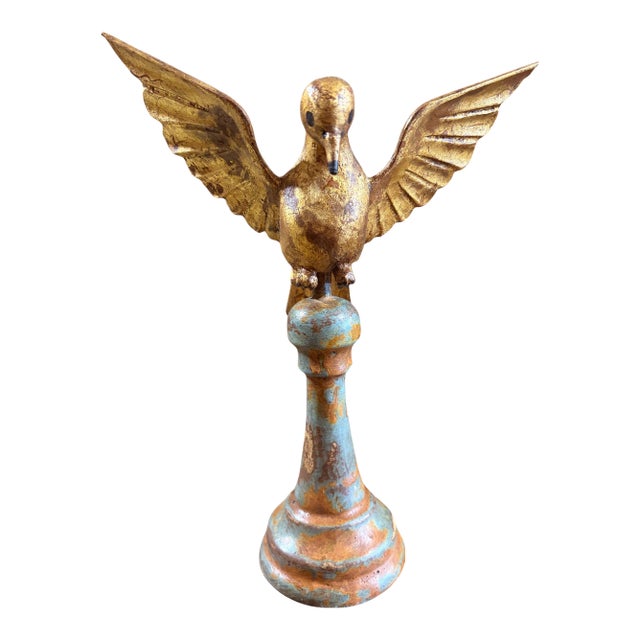 European Carved Wood Bird Sculpture on Finial 10.25" H For Sale
