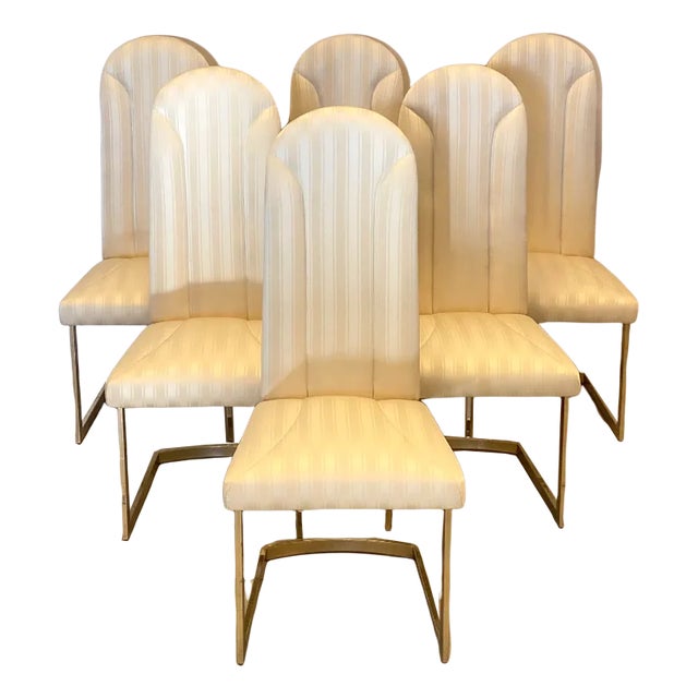 Golden Metal Dining Chairs, 1980s, Set of 6 For Sale