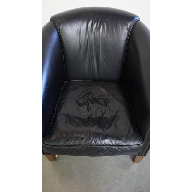 English Black Cowhide Leather Club Chair For Sale - Image 6 of 12