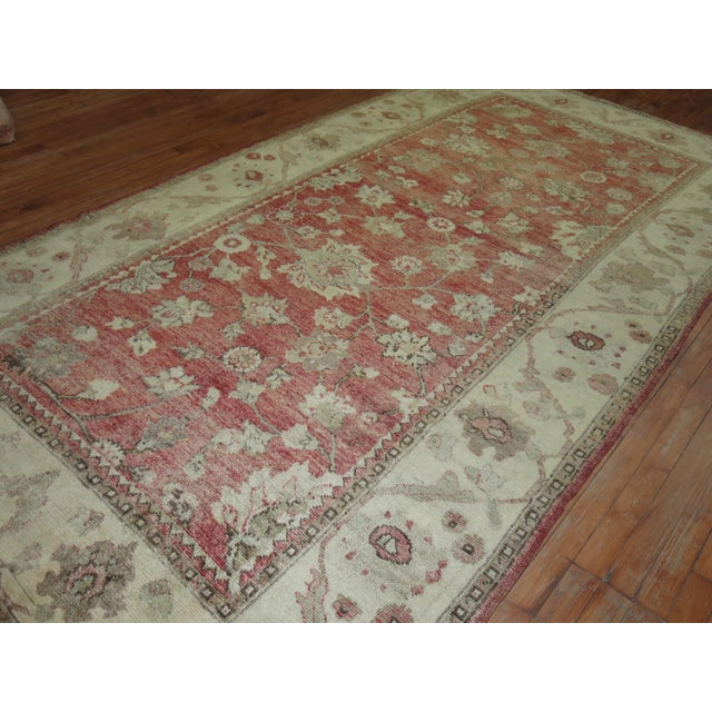 Red Zabihi Collection Crimson Red Turkish Oushak Carpet For Sale - Image 8 of 12