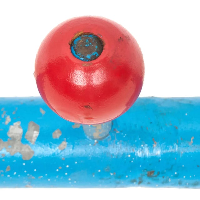 Vintage Blue and Red Colorful Long Metal Wall Rack For Sale - Image 4 of 5