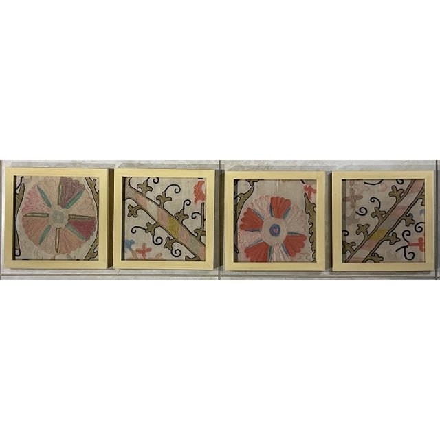 Set of Four 19 Century Antique Silk Suzani Wall Hanging For Sale - Image 11 of 12