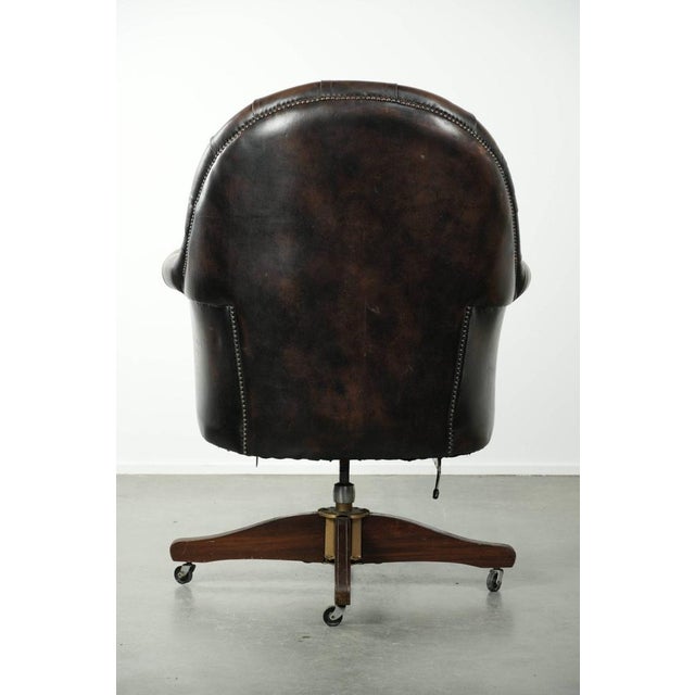 Large Vintage Chesterfield Desk Chair in Cowhide Leather For Sale - Image 4 of 18