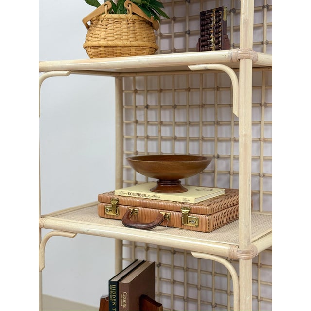 Vintage Arched Blonde Rattan Lattice Etagere Coastal Boho Hollywood Regency For Sale - Image 13 of 16