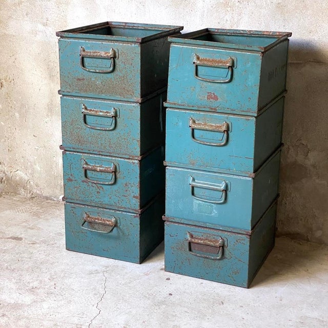 Metal Vintage Stackable Industrial Metal Crates, 1950s, Set of 8 For Sale - Image 7 of 7