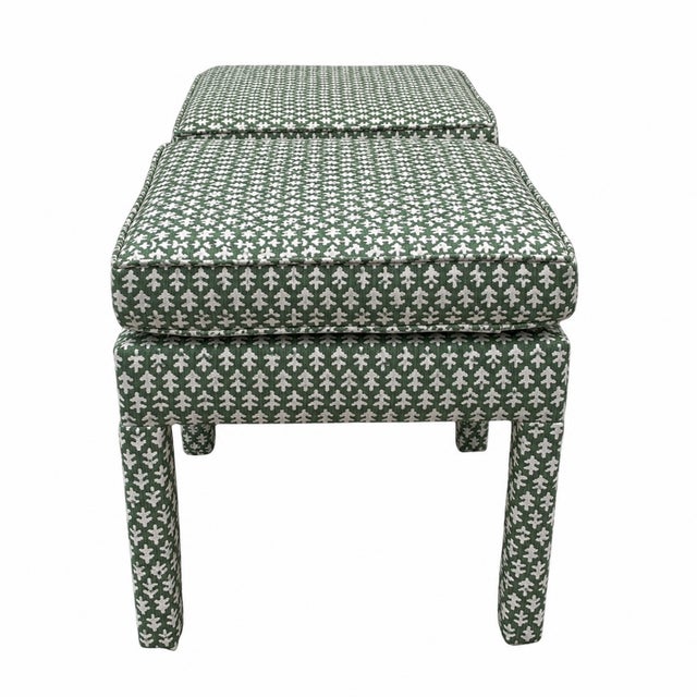 Sister Parish Sister Parish Burma Performance in Spruce Dark Green Parsons Ottomans - A Pair For Sale - Image 4 of 5