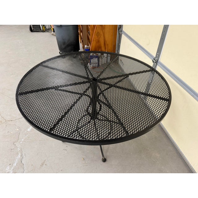 Black Mid-Century Outdoor Iron Woodard Round 48" Dining Table For Sale - Image 8 of 9
