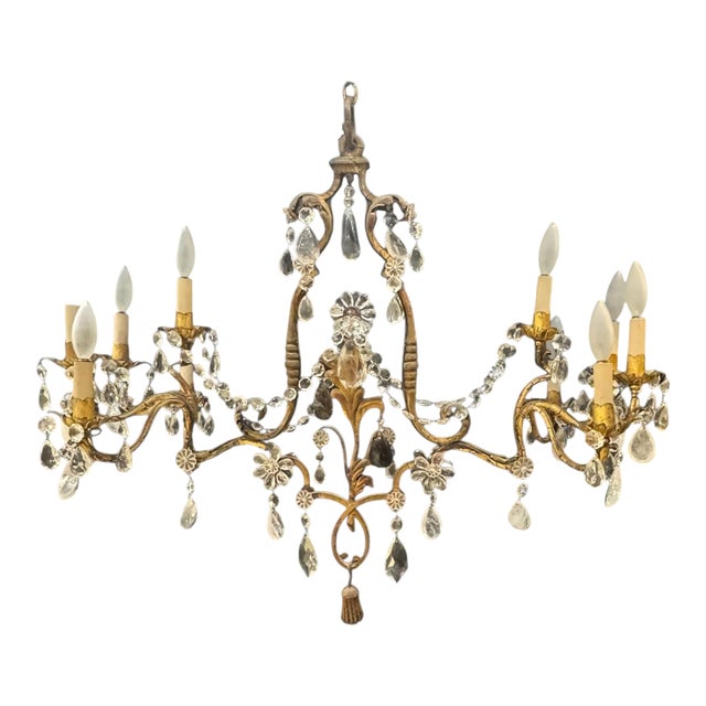 1930 French Chandelier 10 Lights With Rock Crystals For Sale