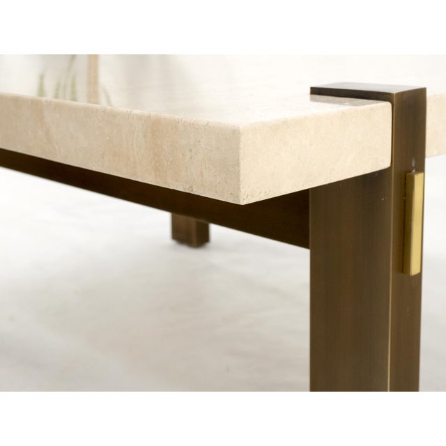 Solid Bronze Base Thick Square Solid Travertine Top Coffee Center Table For Sale - Image 10 of 12