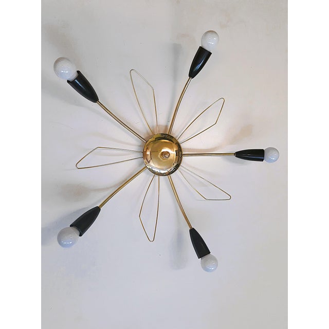 Vintage Sputnik Brass Ceiling Lamp with 5 Arms, 1950s For Sale - Image 9 of 11
