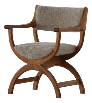 Mid-Century Kurul Armchair in Oak and Lambswool attributed to Henning Kjærnulf, 1960s