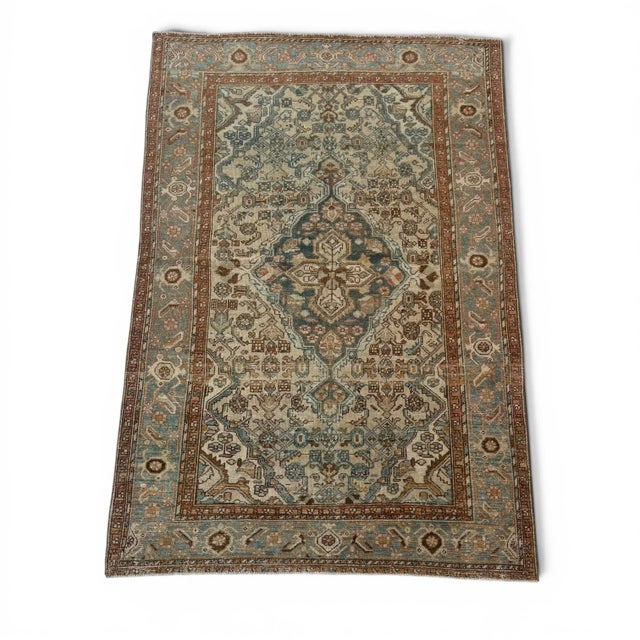 Vintage Malayer Rug | Ivory and Light Blue Central Medallion | 4x7 For Sale - Image 4 of 6