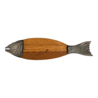Mid-Century Teak and Pewter Salmon Cutting Board For Sale