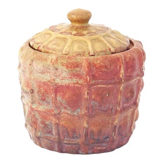 20th C. Studio Pottery Basket Form Lidded Jar For Sale