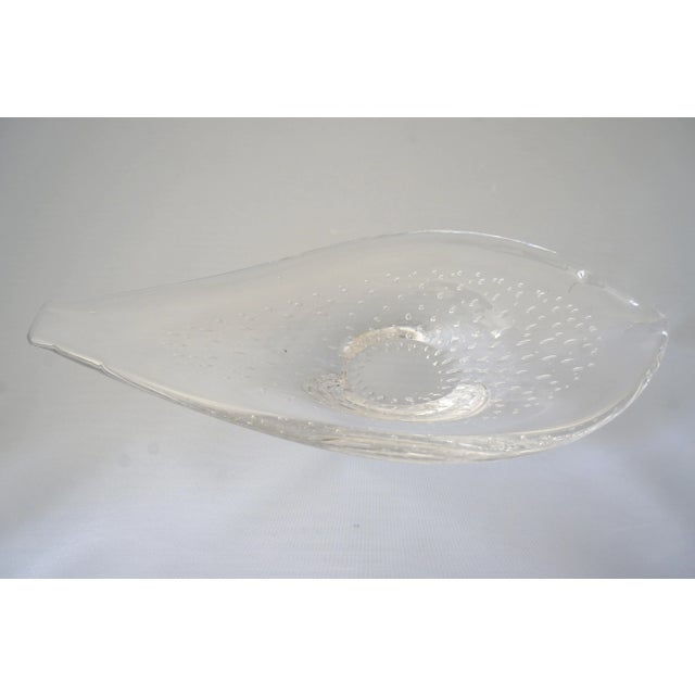 Transparent Kosta Boda Crystal Fish Dish Bowl Bucccilante Controlled Bubbles and Smiling Face For Sale - Image 8 of 13