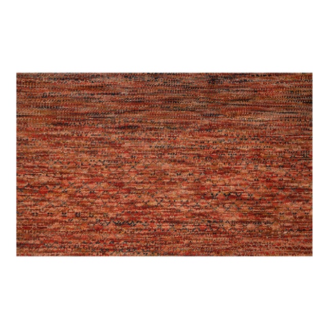 2.6' x 10' Savannah Hand Knotted Modern Red Rust Wool & Silk Rug For Sale