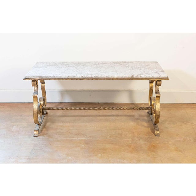 20th Century French Gilt Iron and Marble Coffee Table For Sale - Image 4 of 8
