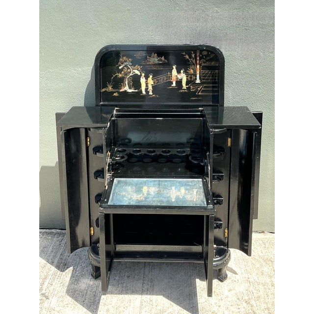 Vintage Black Lacquered Chinoiserie Dry Bar For Sale - Image 10 of 12