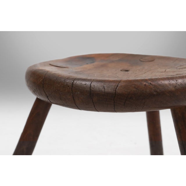 Hand-Carved Wood Tripod Stool, France, 1900s For Sale - Image 4 of 11