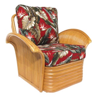 Art Deco Style "Golden Girls" Rattan Fan Arm Lounge Chair For Sale