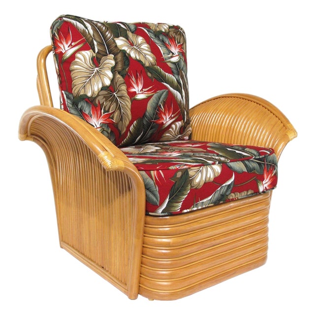 Art Deco Style "Golden Girls" Rattan Fan Arm Lounge Chair For Sale